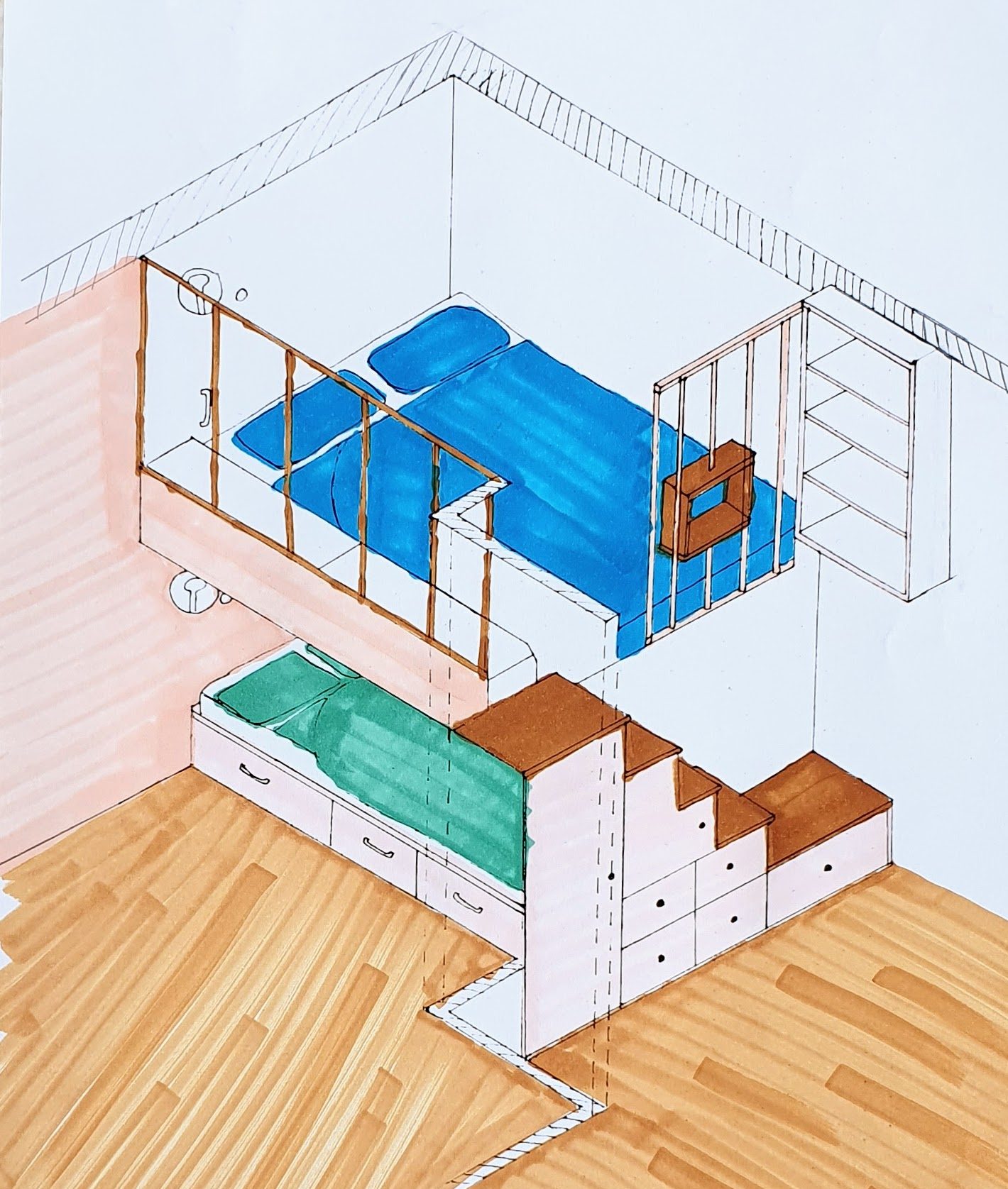 Isometrie chambres soeurs Emma Beale